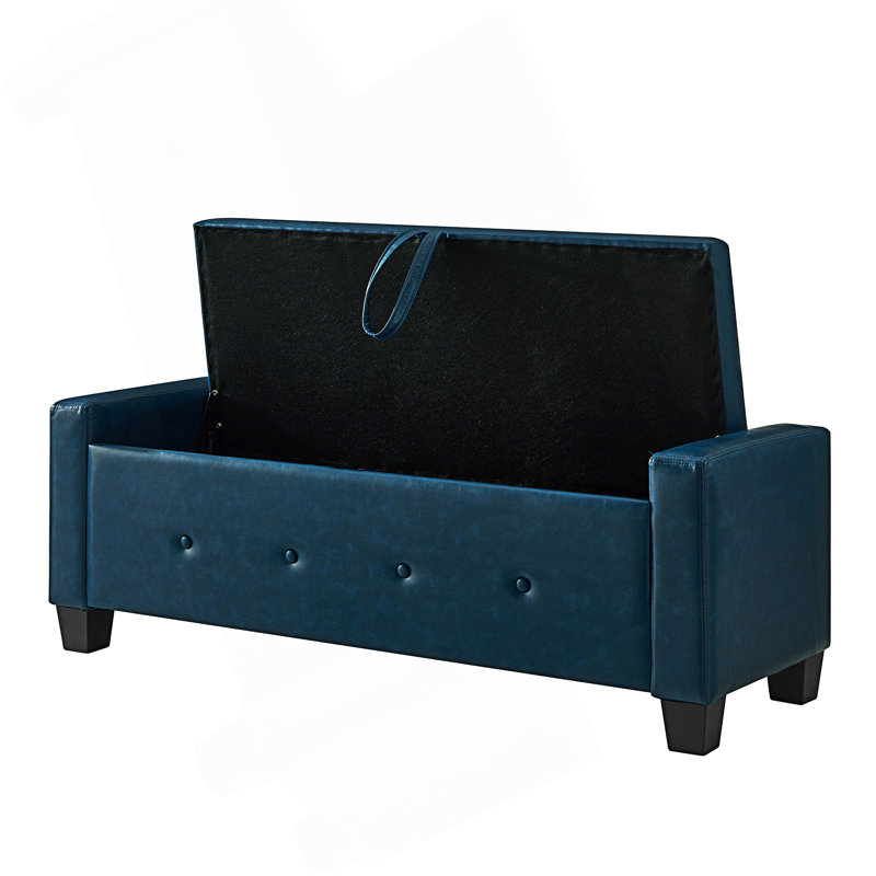 48" Ottoman Bench With Storage, Bench For Bedroom,Living Room,Hallway, Upholstered Tufted Faux Leather Pu Ottoman, Blue