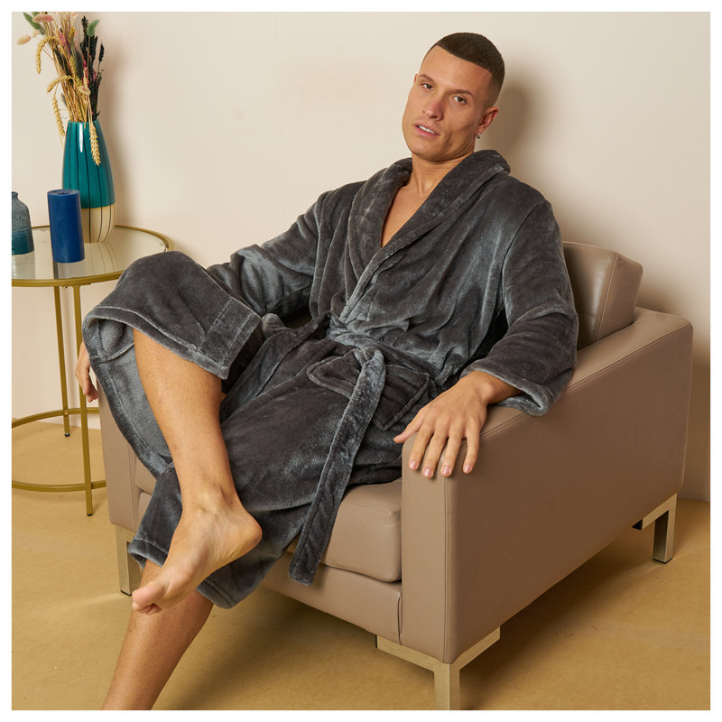 Gender Neutral Mid-Calf Bathrobe with Pockets, Black
