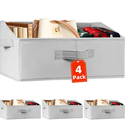 Closet Organizers Bins 4 Pack - Large Collapsible Shelf Organizer With Handles - Fabric Trapezoid Home Organization And Storage Baskets