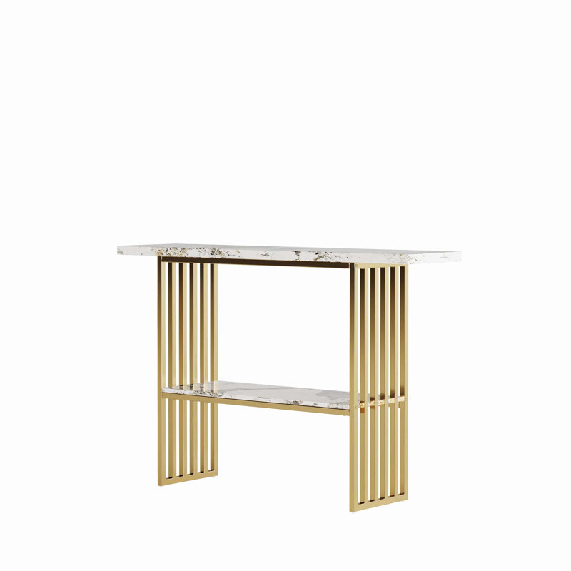 Modern Luxury Metal Frame Console Table, Chic Entryway Table With Storage Shelf For Living Room Decor
