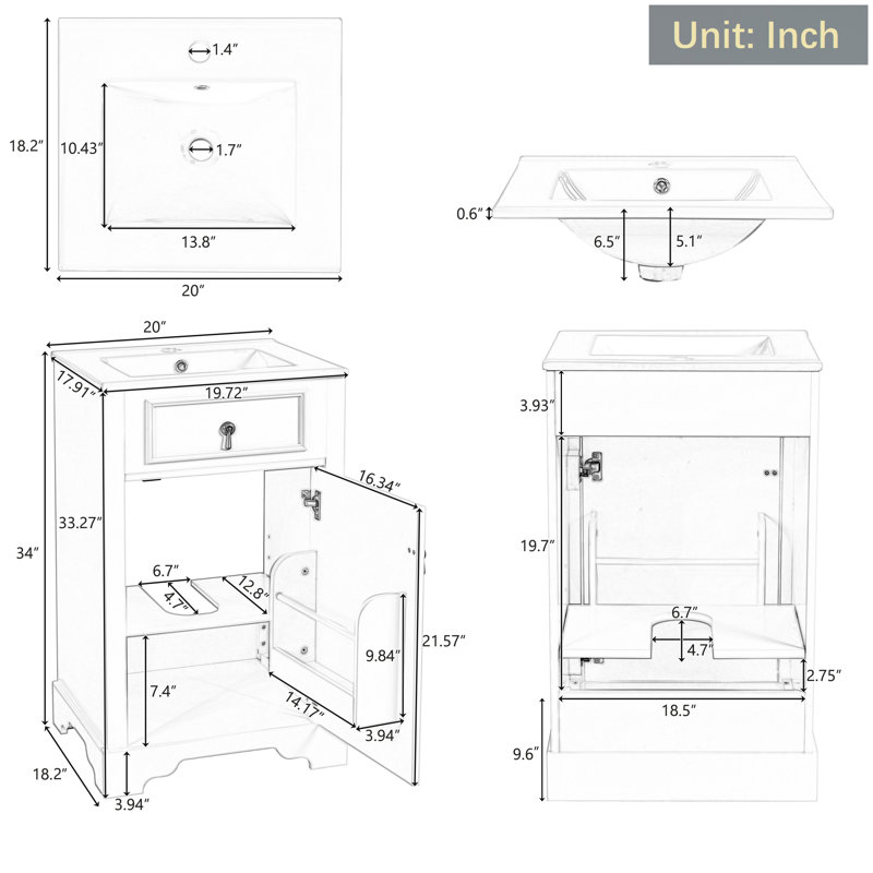 Meuble-lavabo de 20 pouces, Gris