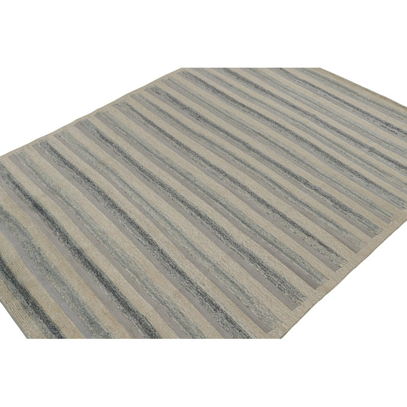 Scandinavian Hand Knotted Wool Geometric Area Rug, Rectangle 5' x 7'