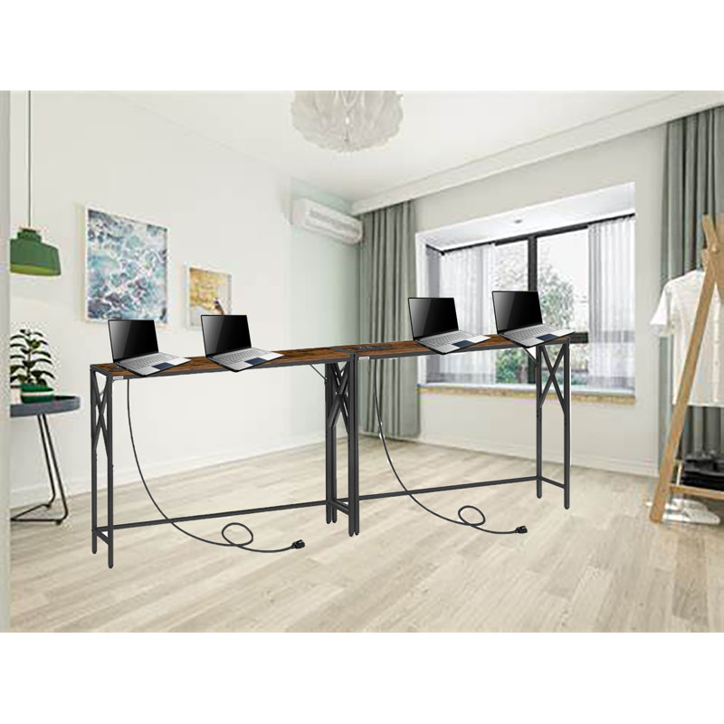 Sofa Table With Charging Station, Brown
