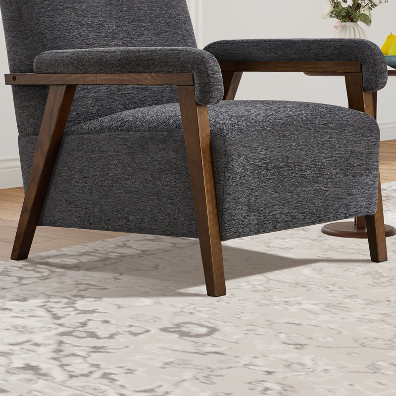 Fauteuil d'appoint rembourré en tissu de 28,35 po de largeur avec pieds en bois massif (ensemble de 5), Gris, 5