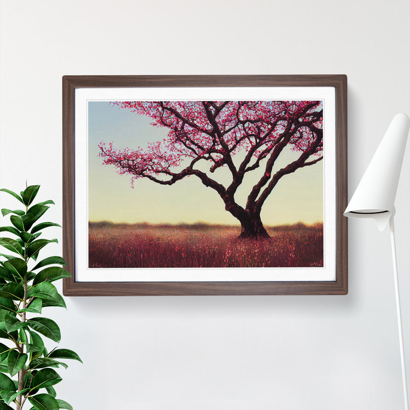 Feisty Blossom Tree - Single Picture Frame Painting, 25cm H x 34cm W x 2cm D, Walnut