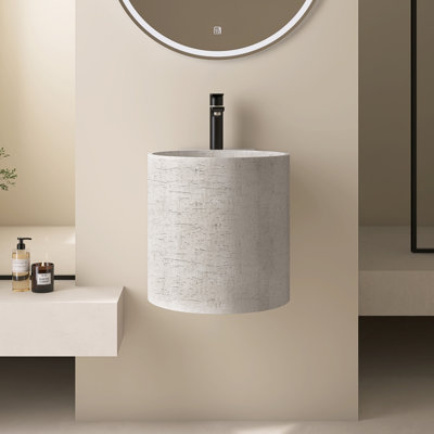 16'' Tall Wall Mounted  Bathroom Pedestal Sink Solid Surface Round Pedestal Sink With Mounting Bracket