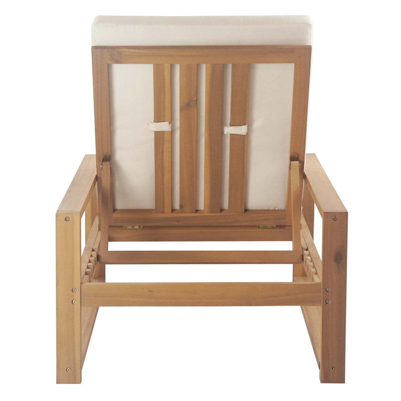 Ensemble de 2 chaises longues d'extérieur à 5 positions avec coussin, Teck clair