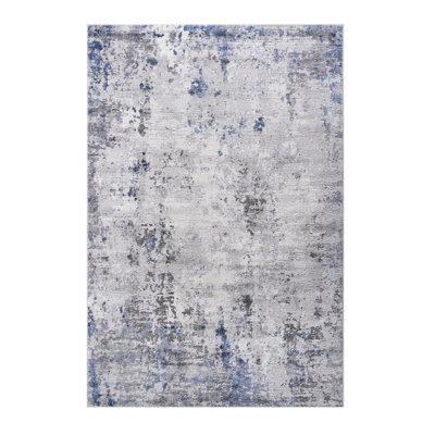 Stylish Silver/blue/abstract Stain Area Rug - Non-shedding For Living Areas 8x10 In Versatile,