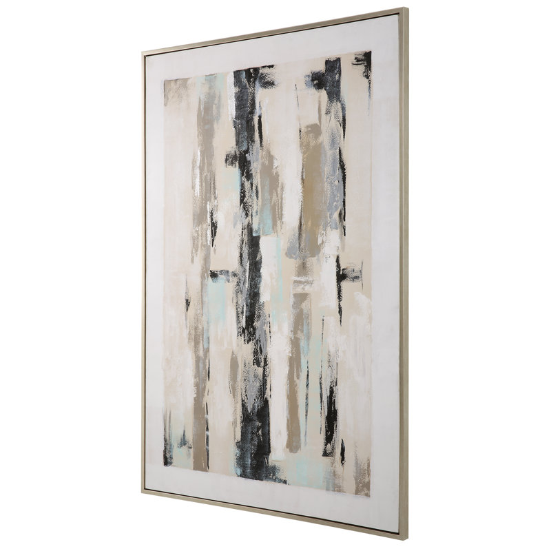 Placidity Neutral Abstract Canvas Art with Silver Frame