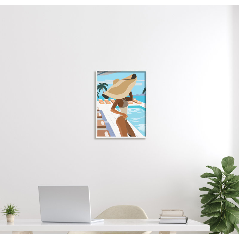 Poolside Fashion - impression, H 30 po x l 24 po, Giclée encadrée blanc bord de mer
