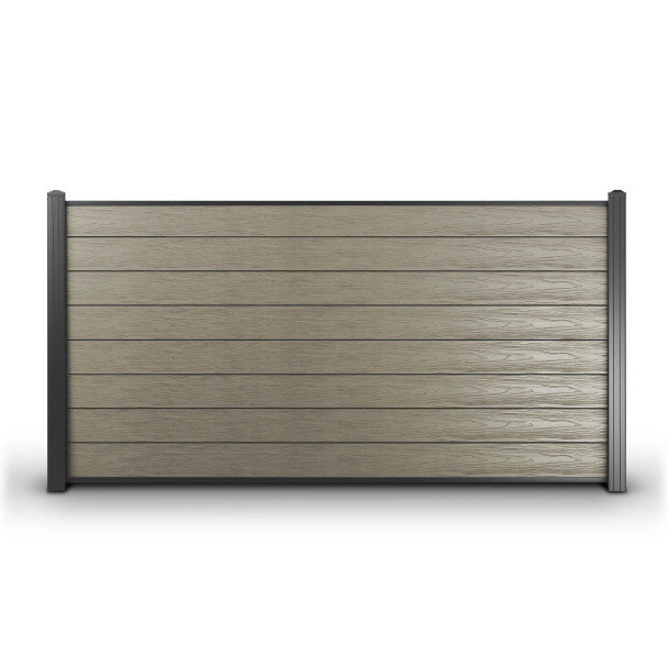Panneau de clôture en composite WPC gris de 8 pi x 4 pi avec poteau en aluminium et capuchon de poteau ALEKO Charlotte Series