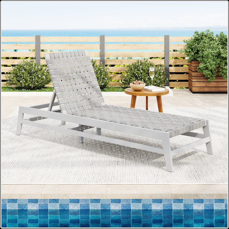 Durable Acacia Wood Outdoor Rope Chaise Lounge With Adjustable Positions For Ultimate Relaxation And Style, Light Gray