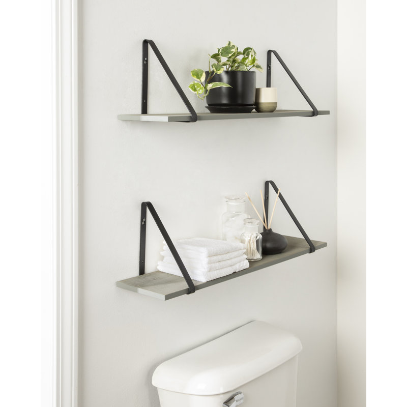 Tablette de support en sapin Mcmartin, Gris / noir, H 8,27 po x l 27,50 po x P 6,89 po