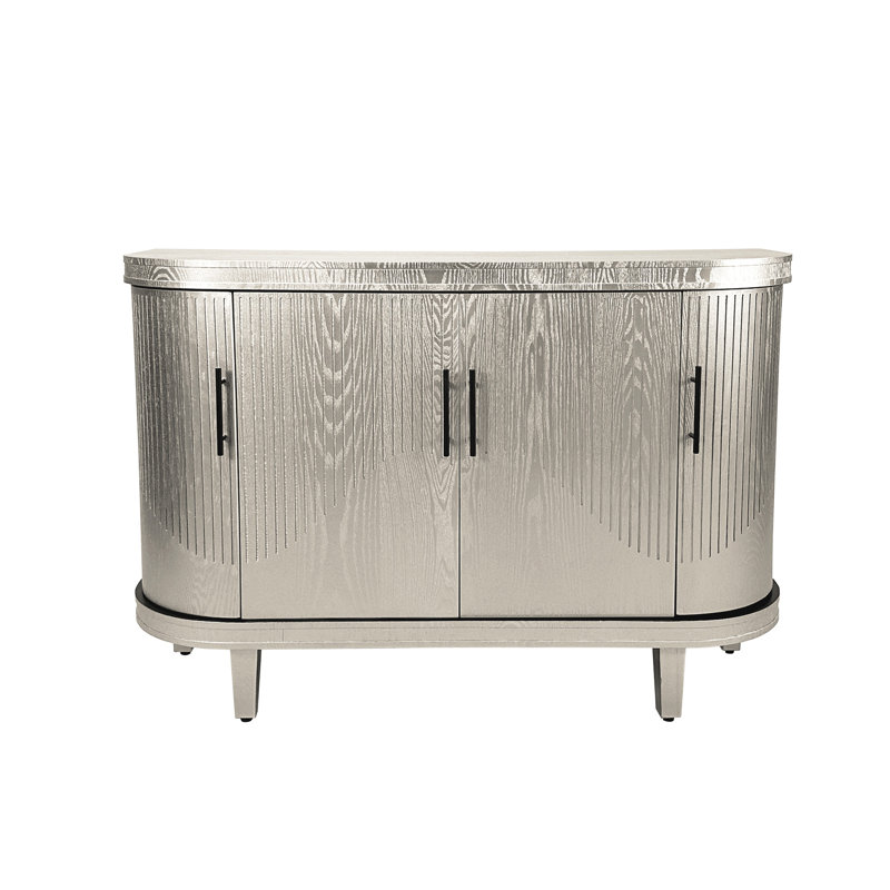 Console de 47,2 pouces de style Champagne avec 4 portes et des tablettes intérieures réglables pour le salon, la chambre à coucher et le bar élégant