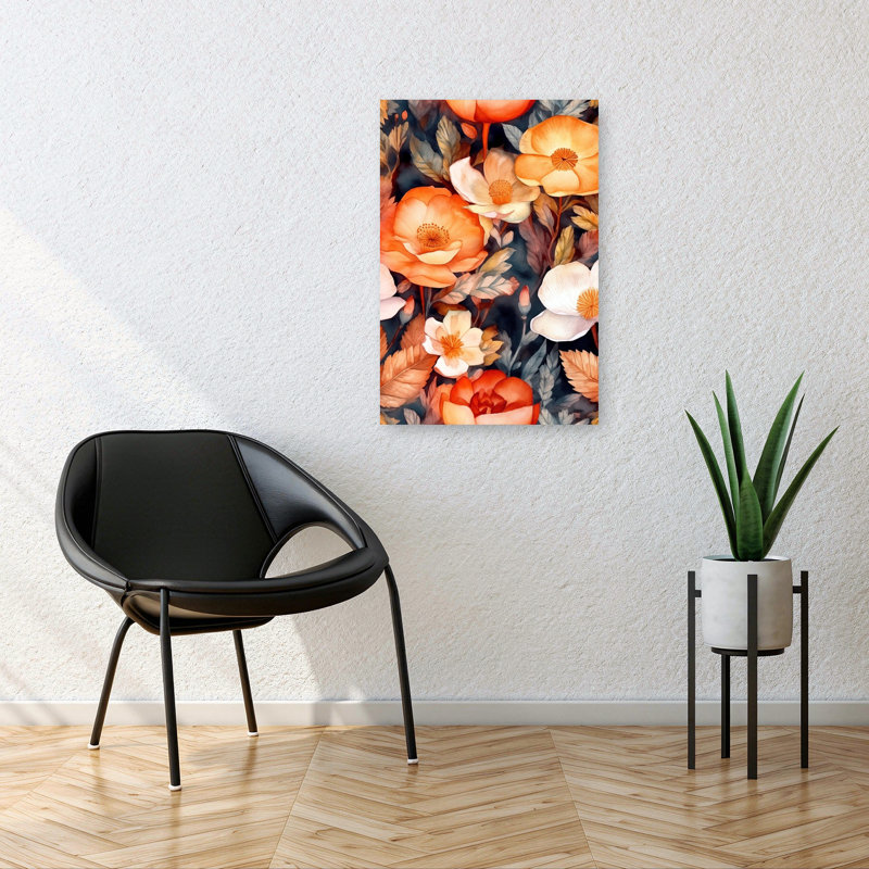 «Dark Autumn Blooms», art abstrait coquelicot, H 36 po x l 24 po