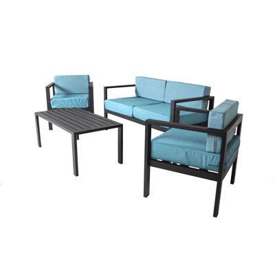 Ensemble de conversation en métal pour 4 personnes avec coussins Cancun