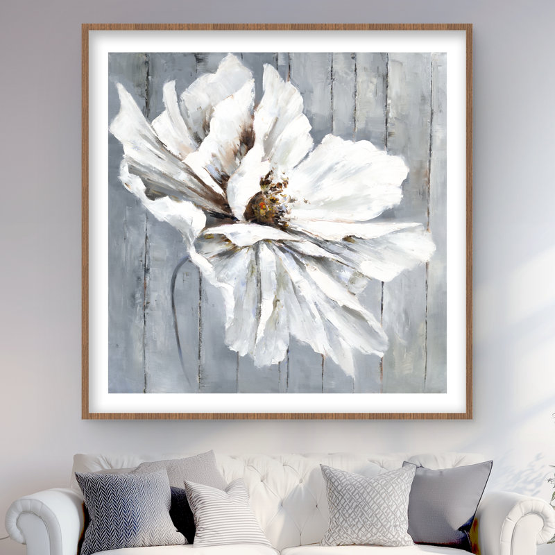 Fleur sur bois - fleurs blanches encadrées