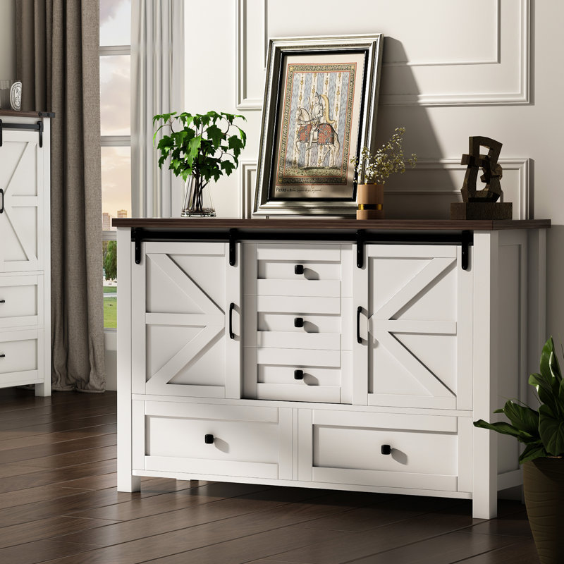 Commode Kaicey, Blanc / brun