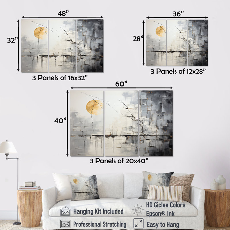 «Gray and White Stone River I», reproduction d'art murale abstraite, H 28 po x l 36 po x P 1 po, Toile tendue