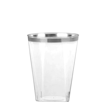 Gobelets carrés en plastique transparents 10 oz avec bordure argentée Ecoqualité pour 80 invités