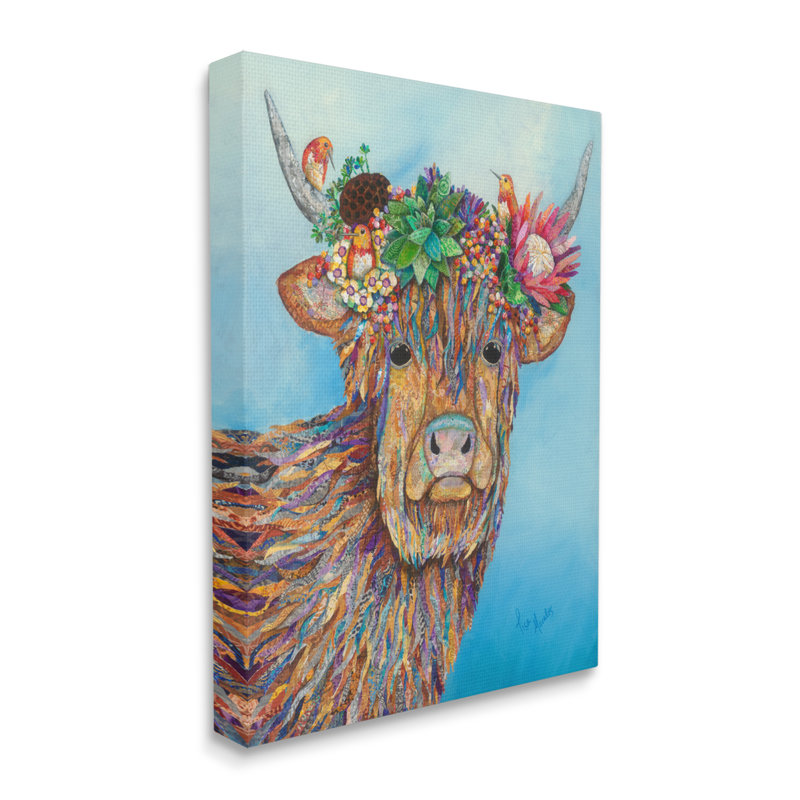 Couronne de fleurs de vache Bella par Lisa Morales - peinture à cadre flottant, H 40 po x l 30 po x P 1,5 po, Toile tendue