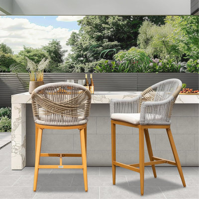 De 2 chaises d'extérieur avec - aluminium, corde, coussin kaki, idéales pour le jardin, la piscine, le patio, les tabourets de cuisine à hauteur de comptoir 2 pièces, les accoudoirs et le dossier, la cuisine confortable, la place, l'apparence
