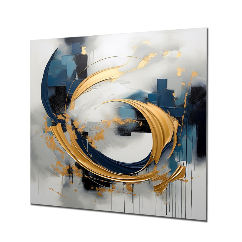 Tourbillon abstrait doré bleu de Serenity V - impression d'art mural en métal fractal, H 36 po x l 36 po
