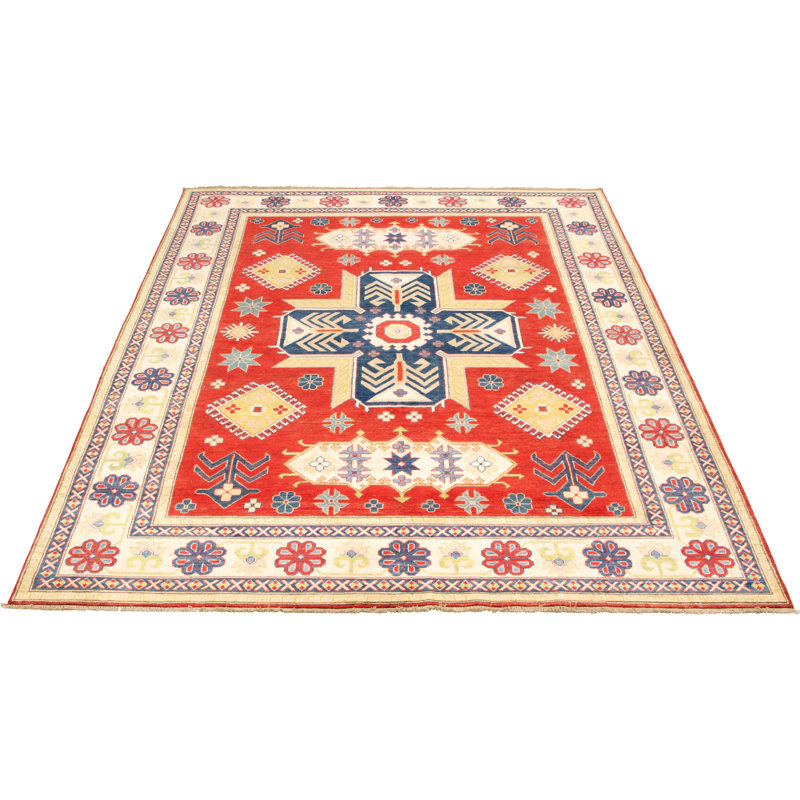 Tapis unique en laine noué à la main gazni rouge et doré des années 2010 de 8 pi 2 po x 10 pi 1 po Qaiden