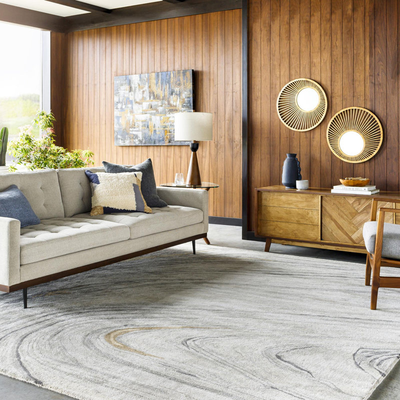 Elaenor Abstract Hand-Tufted Blue/Beige Area Rug, Rectangle 12' x 15'