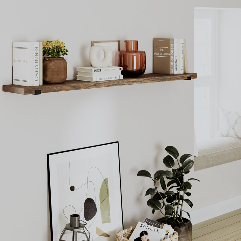 60inch Long Floating Shelves For Wall, Wood Wall Shelf With Heavy Duty Metal Brackets, Provincial
