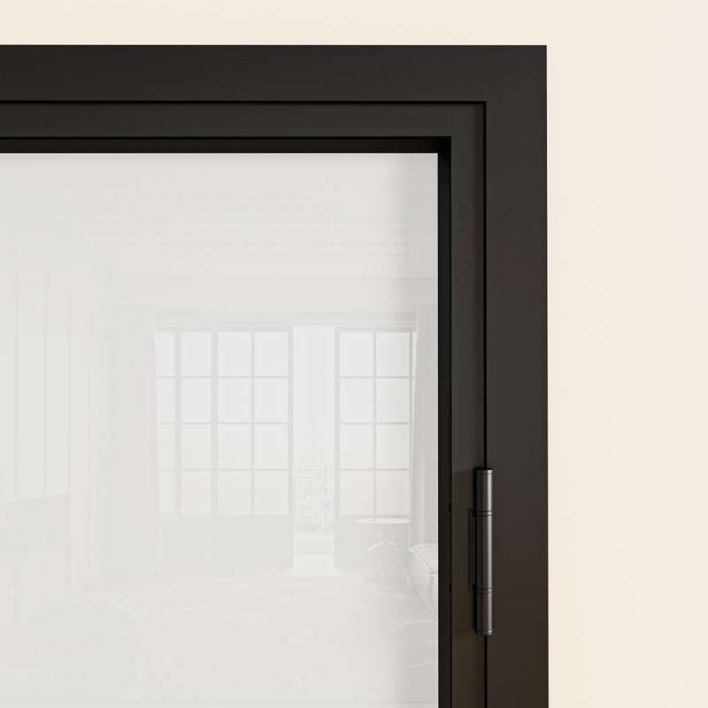 Panneau de porte intérieur en verre givré 3-Lite Aluminun avec finition noire et cadre Aluminun, 80 po x 32 po, Gauche