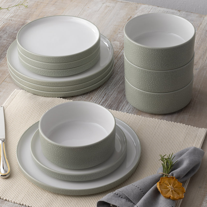 Noritake Colortex Stone 12-Piece Dinnerware Set, Service for 4, Sage