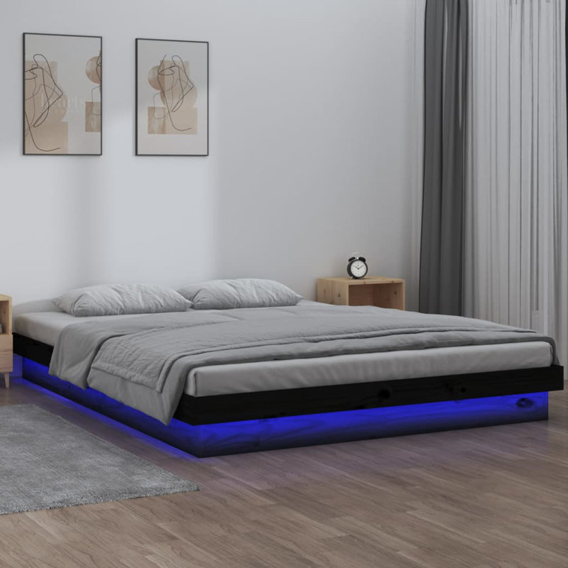 LED Bed Frame Solid Wood, Brown, 163.5 x 204cm