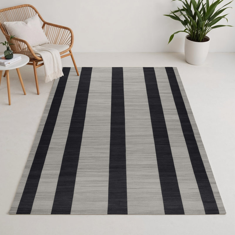 Tapis intérieur / extérieur gris HorizontalStripes, Rectangle 9 pi x 12 pi
