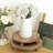 Set of 2 Round Wooden Display Risers, Farmhouse Wood Risers with Carved Pattern Design