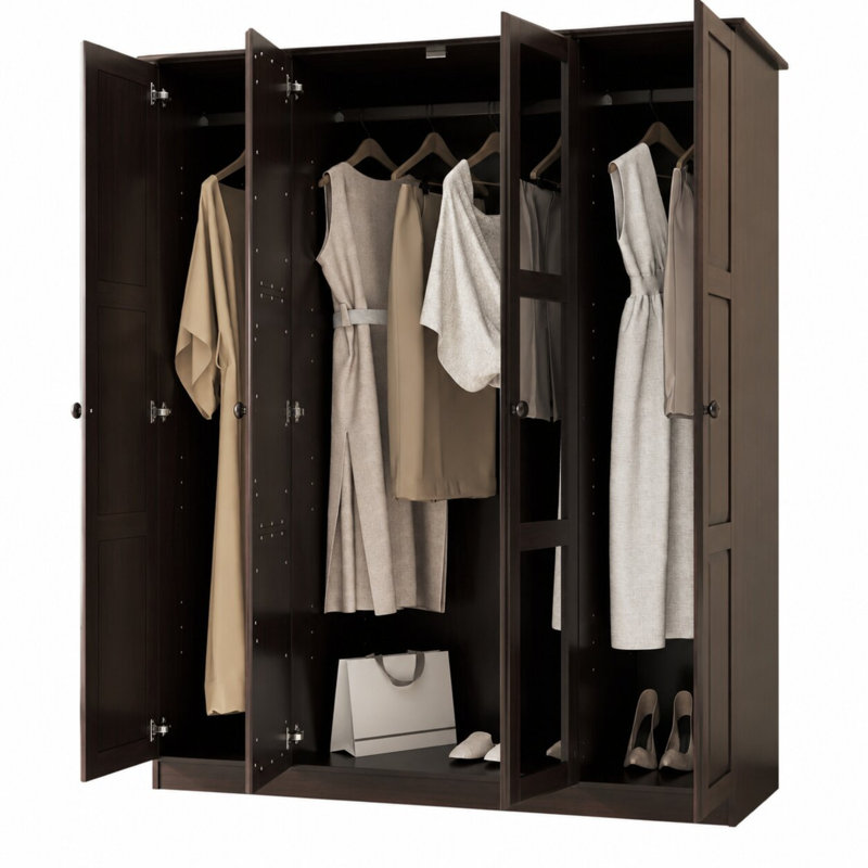 Armoire-penderie 100% bois massif Arieyana, Café