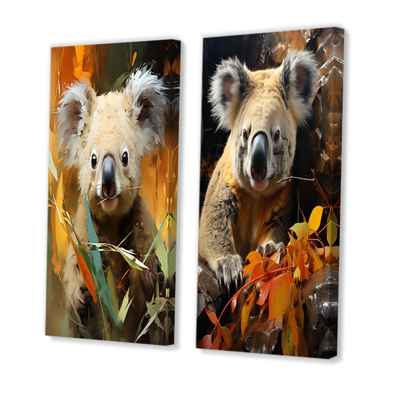 Koala Bush Retreat I - ensemble de 2 impressions sur toile Koala, H 28 po x l 25 po, Toile tendue