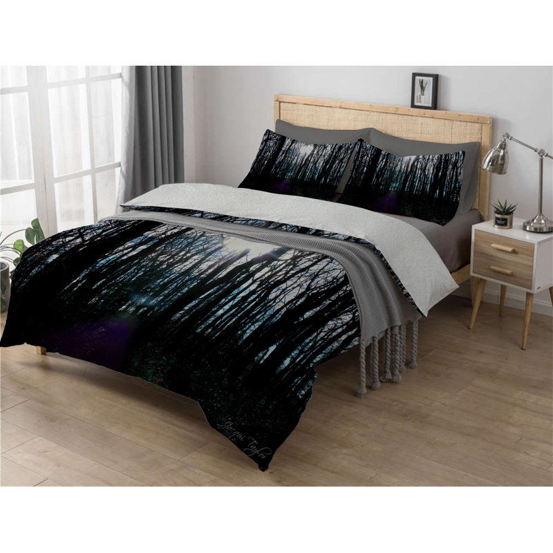 Silhouette Trees Sherpa Comforter Set, King