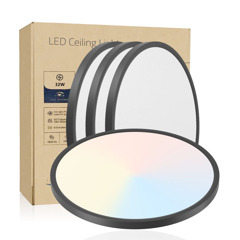 4 Pack 16-inch 32w Black Flush Mount Led Ceiling Light – 5-color Adjustable Dimmable 3520lm Low Profile Fixtures For Kitchen, Bedroom & Hallway