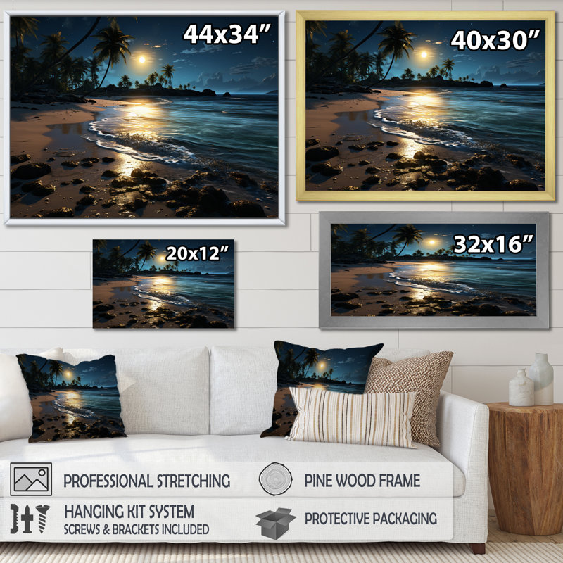 Beach Silent Night III, reproduction d'art sur toile, Toile tendue, H 24 po x l 32 po x P 1 po