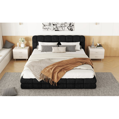 Grand lit plateforme tapissier, noir