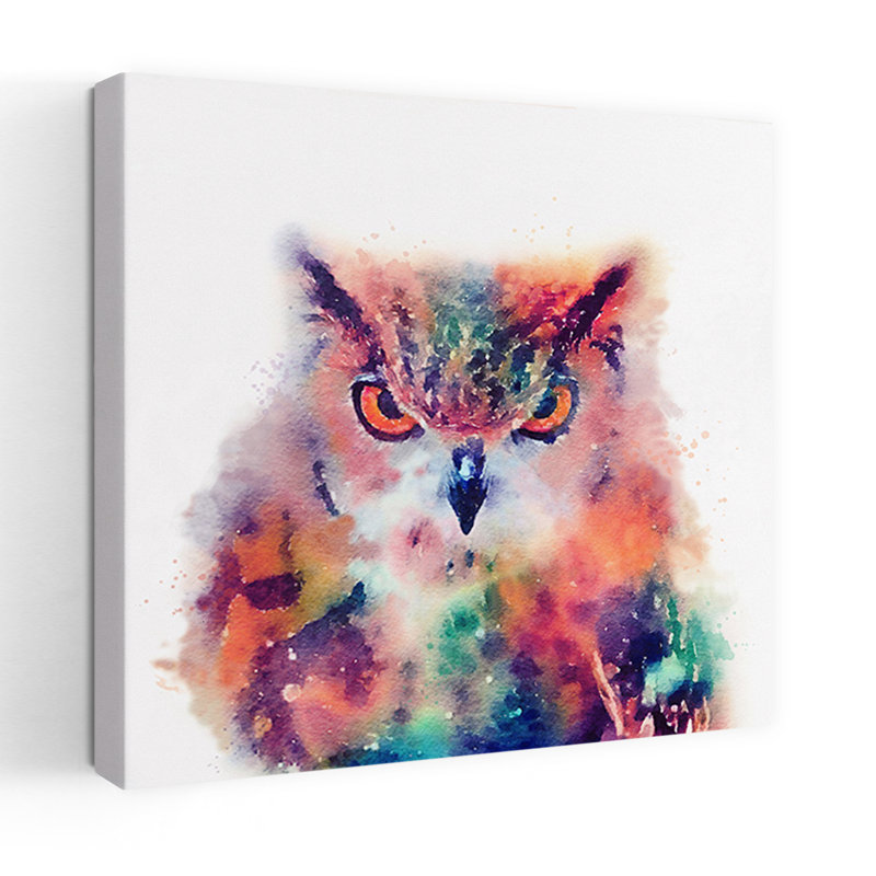 The Wise II, oiseau contemporain, art animalier, forêt, H 18 po x l 18 po