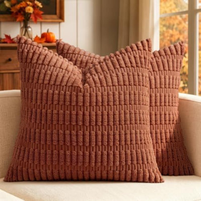Fall Euro Corduroy Decorative Throw Pillow Covers 24x24 Dark Rust