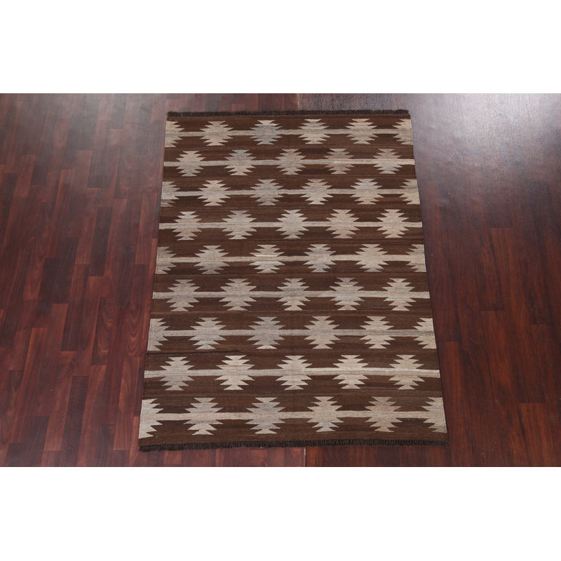 Tapis brun à motif géométrique kilim 5 x 7