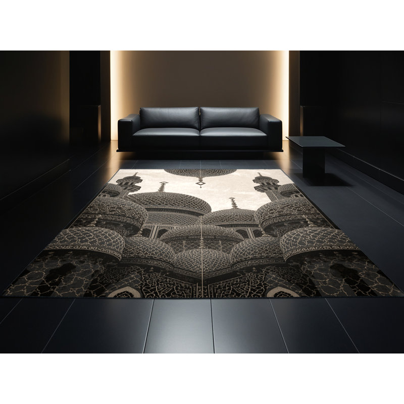 Tapis marocain moelleux moelleux et ornemental glamour noir - reliure noire, 3 X 5