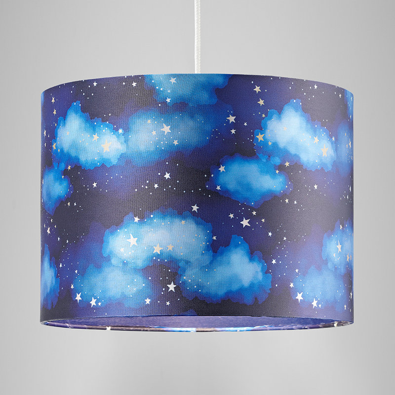 18cm H Cotton Drum Lamp Shade ( Screw On ) in Blue