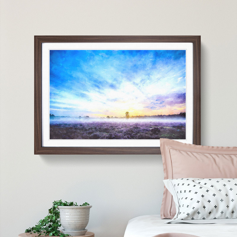 Field of Heather in the Netherlands - Picture Frame Graphic Art Print, 24cm H x 33cm W x 2cm D, Walnut Framed