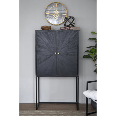 Armoire noire 31,5 x 16,5 x 60 po - Élégante et pratique avec base en fer, deux portes pour une décoration intérieure polyvalente avec une base de rangement classique de 60 po de hauteur et de 31,5 x 16,5 pièces différentes