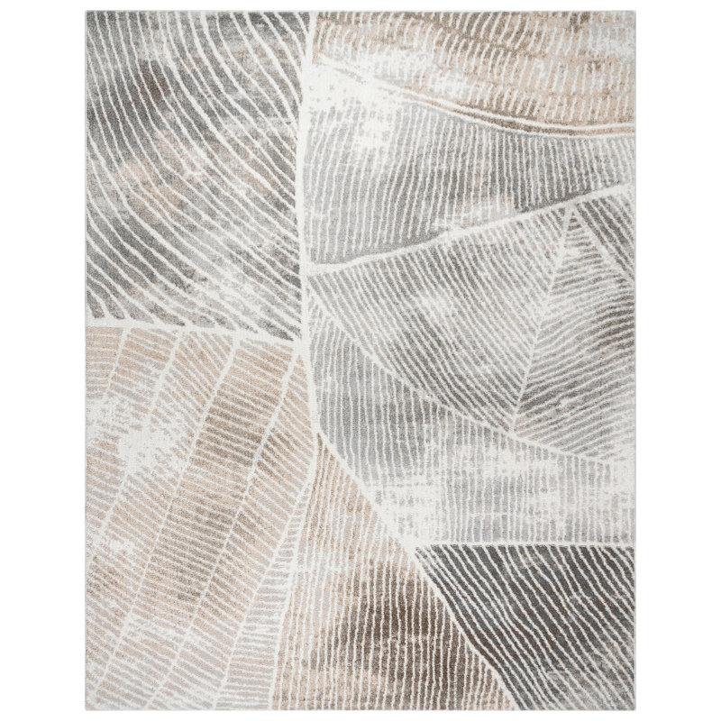 Tapis d'intérieur en polypropylène à motif abstrait gris / ivoire / brun clair Gretchen Bisa, Rectangle 5 pi 3 po x 7 pi