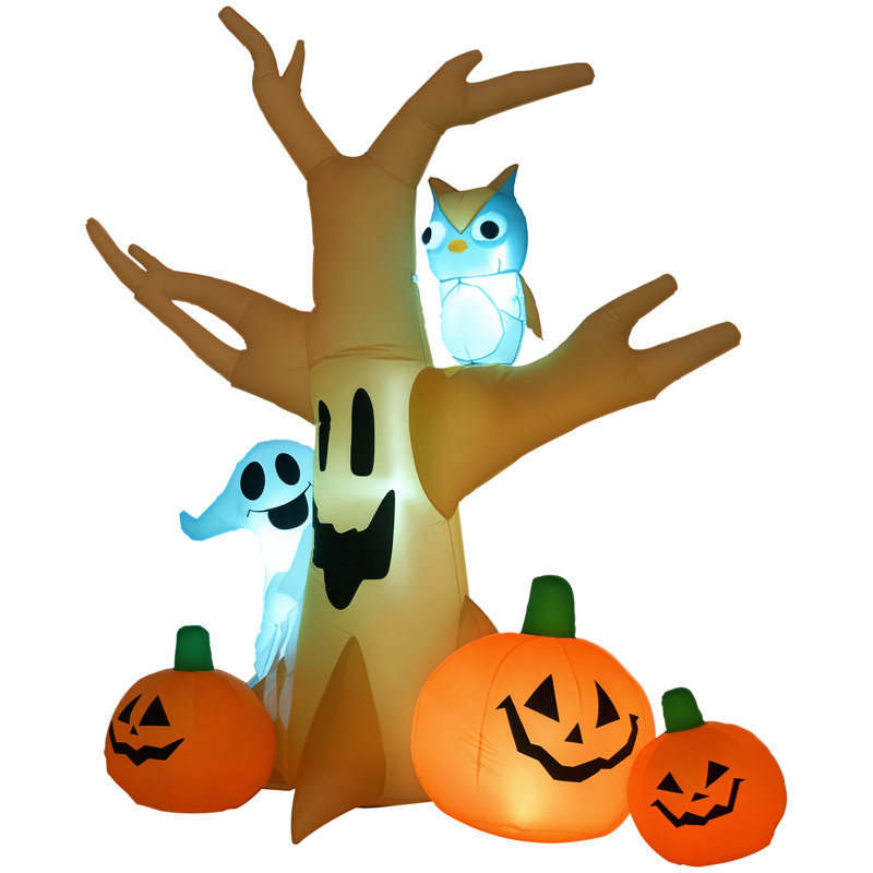 Arbre gonflable d'extérieur éclairé d'Halloween avec fantôme, lanternes et hibou